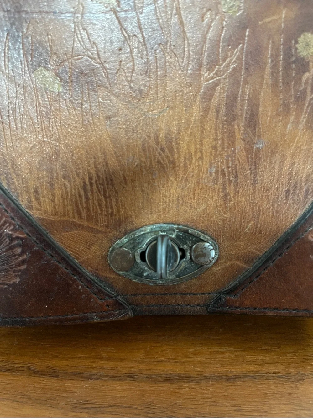 1970’ Genuine Leather Floral Hobo Bag